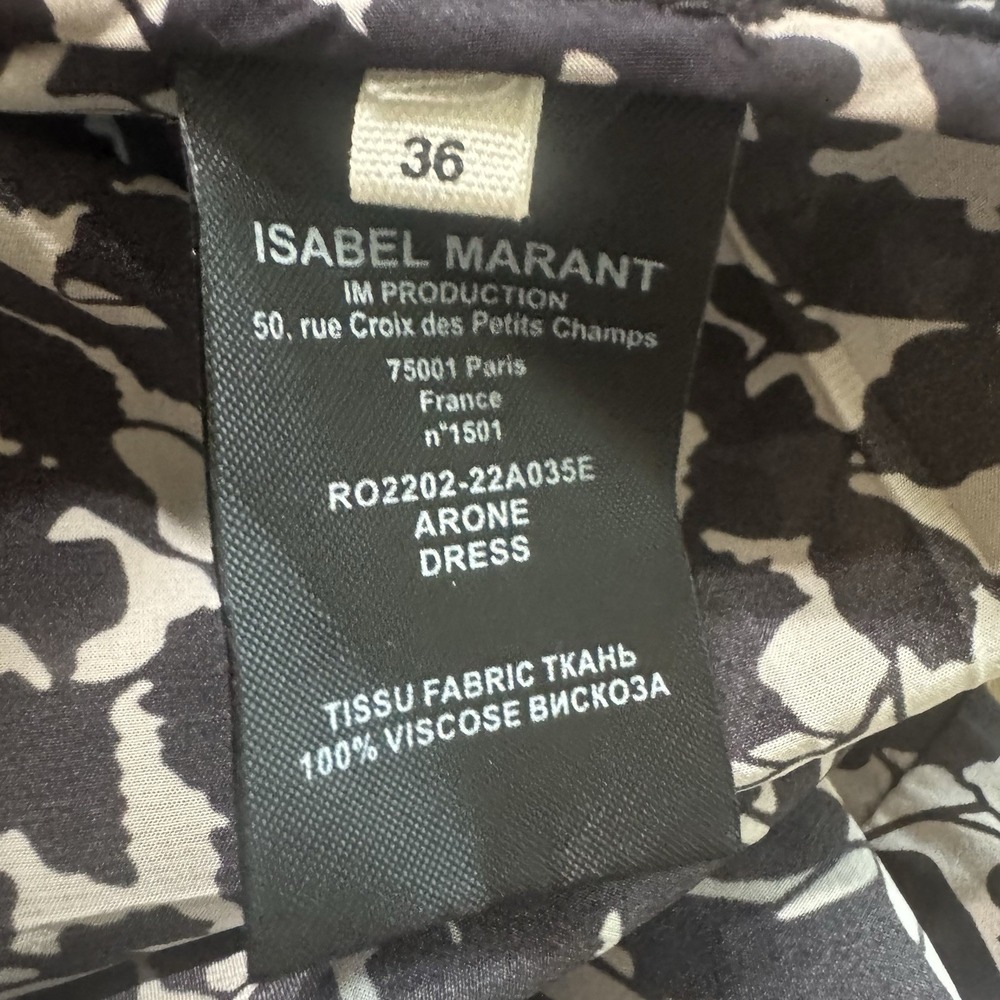 Isabel Marant Arone Pleated Mini Dress Size 36 Black Ecru Print New‎ - Picture 13 of 16